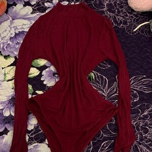 Elegant Burgundy Long Sleeve Women's Top